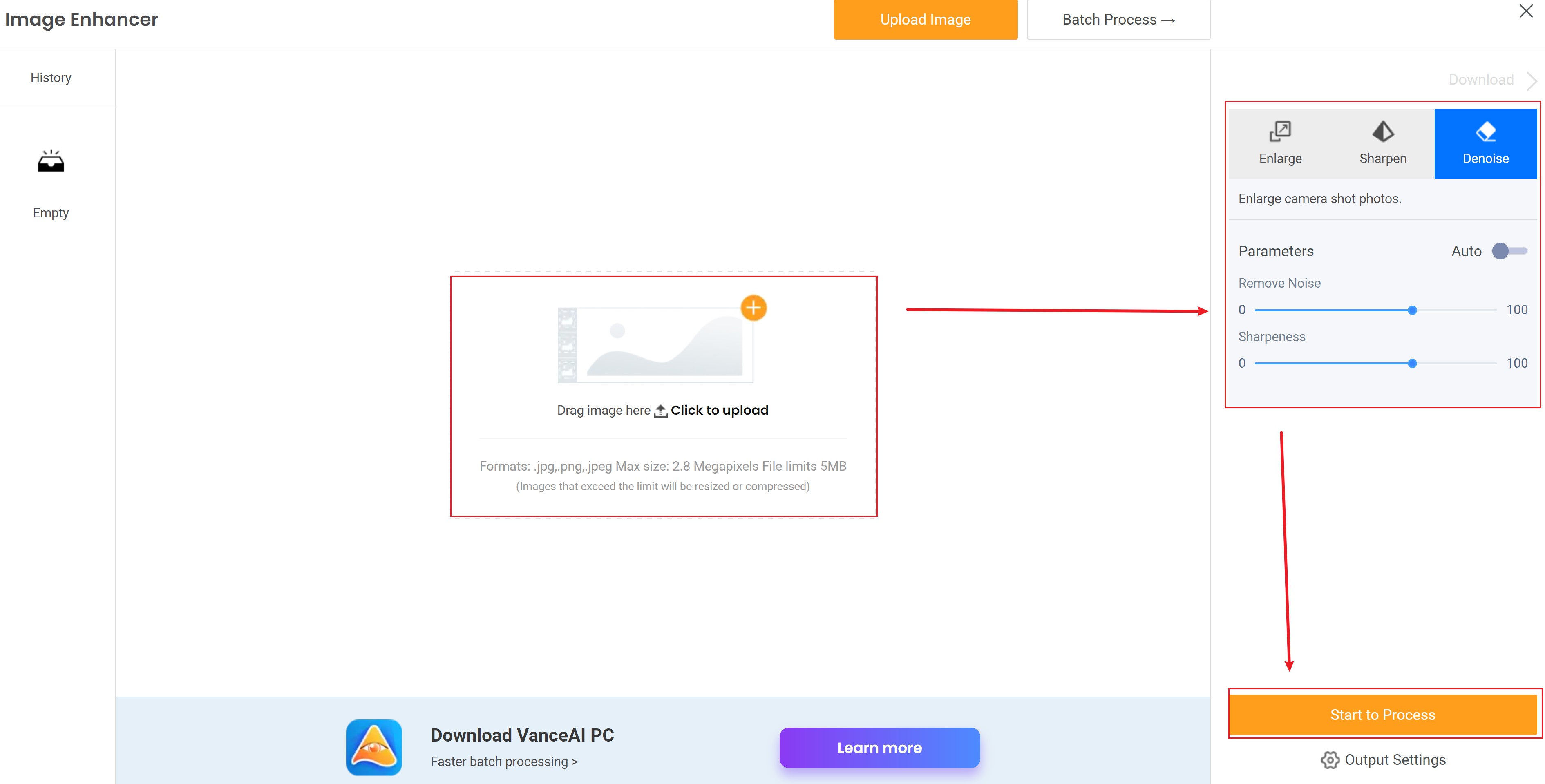 VanceAI denoiser workspace